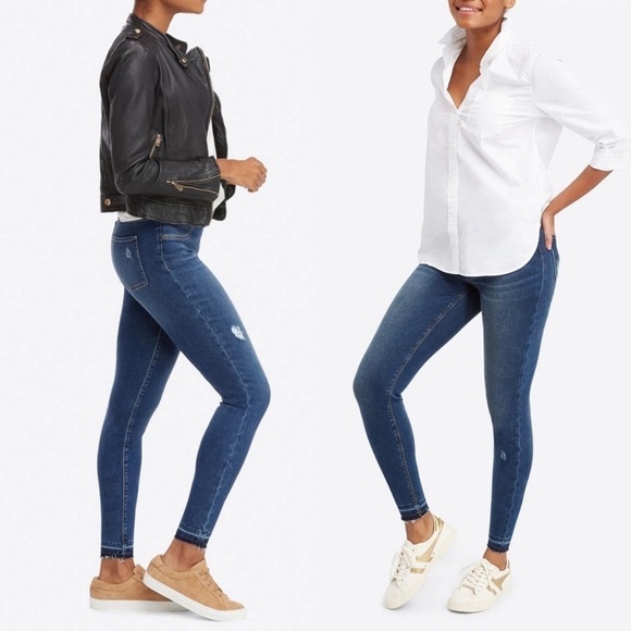 SPANX Distressed Skinny Jeans Medium Wash - Picture 8 of 13